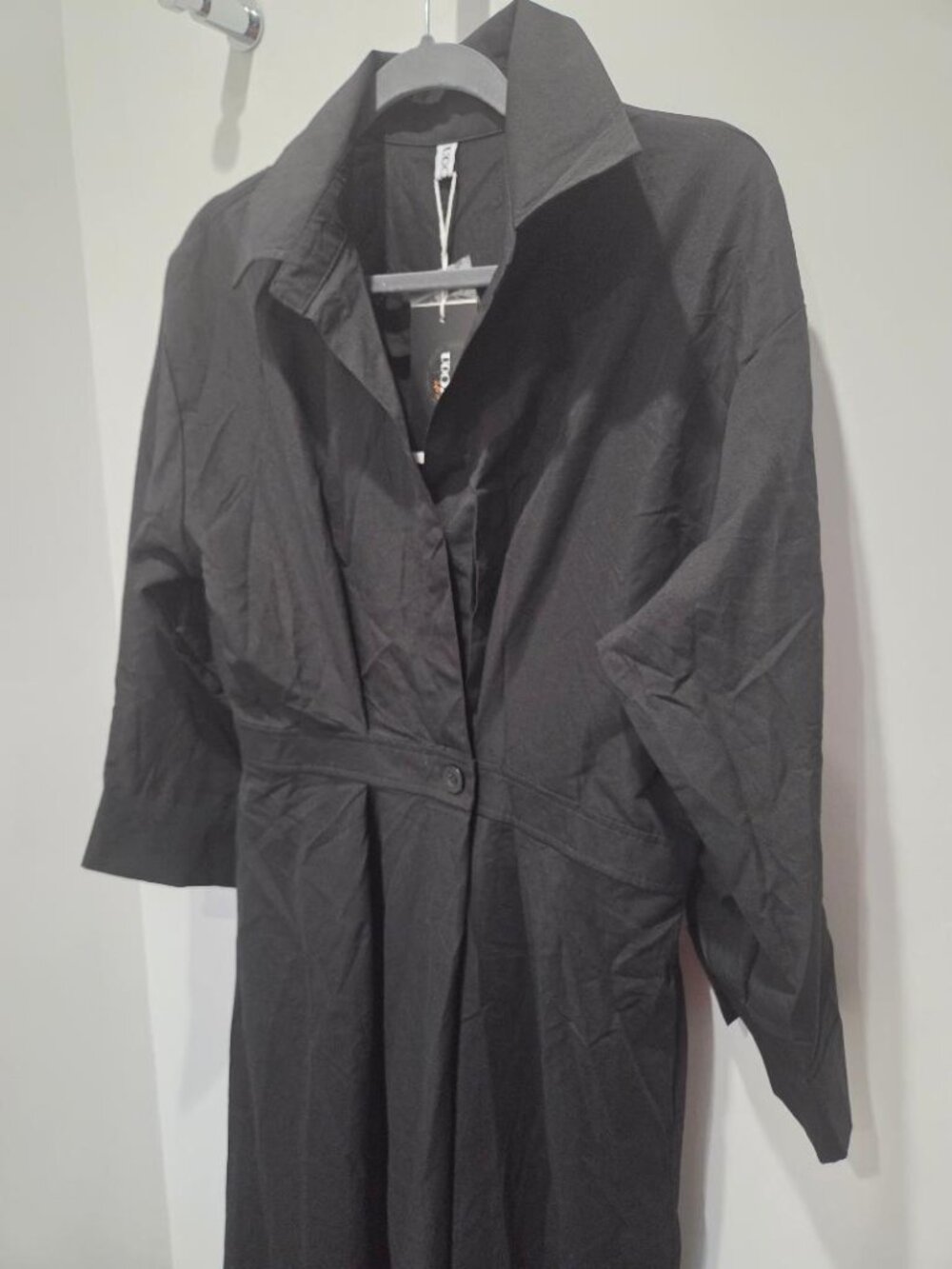 UOOZEE Polo Collar Black A-Line Swing Skirt Maxi Dress with Pockets Sz L/XL NWT - Picture 7 of 15